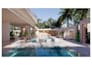 design a luxury modern pool and 3d backyard landscape